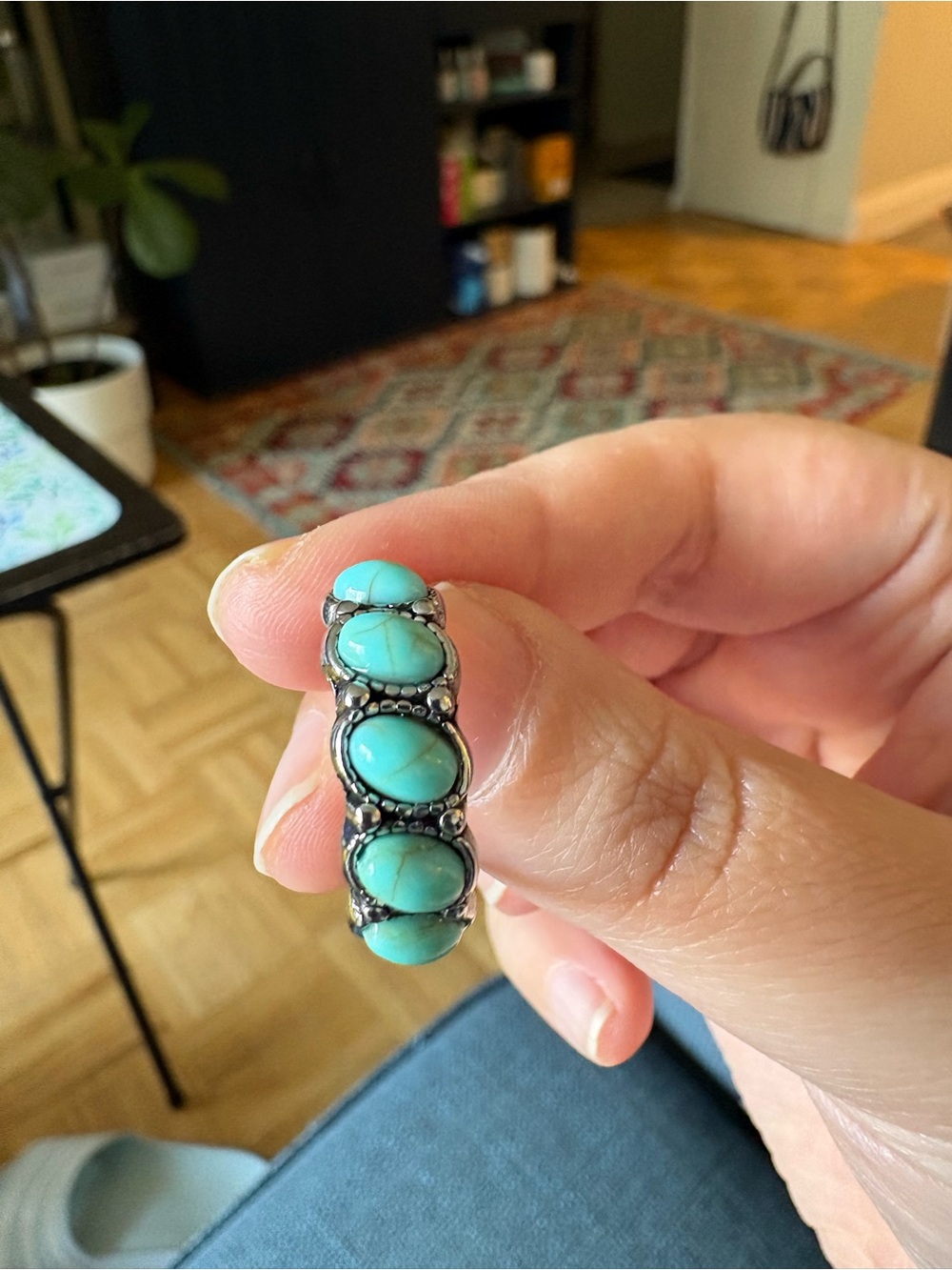 Turquoise Stone Sterling-Style Ring - Blue